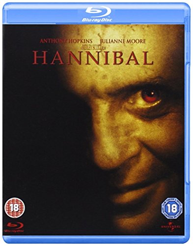 Blu-ray cover for Hannibal featuring a close-up of a man's face with red eyes.