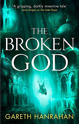 Book cover showing a figure falling through a glowing green, submerged architectural city scene.