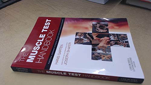 Red book cover titled "The Muscle Test Handbook" with anatomical images.