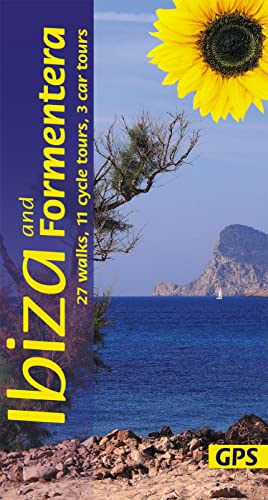 Guidebook cover with sunflower, coastline, and text “Ibiza and Formentera”.