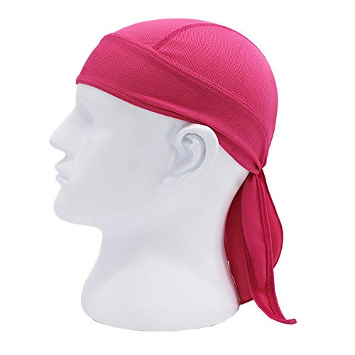 A pink mesh cycling skull cap worn on a white mannequin head.