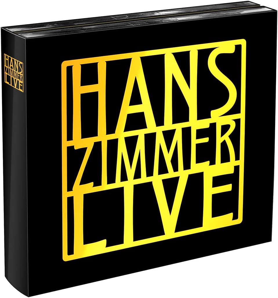 Black CD case with gold text reading "HANS ZIMMER LIVE".