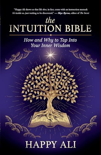 Book cover: "The Intuition Bible" with a gold tree and open book image.