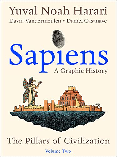 Book cover: "Sapiens" graphic history, Volume 2, with ancient civilization imagery.