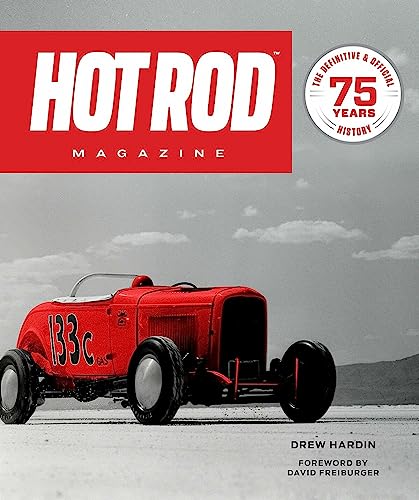 Cover of “HOT ROD Magazine: 75 Years” featuring a red vintage car.