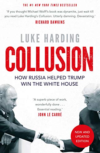 Book cover: "Collusion" by Luke Harding, featuring Putin and Trump.