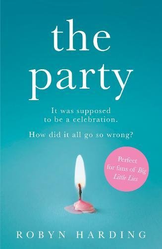 Book cover: "The Party" with a lit candle and teal background.