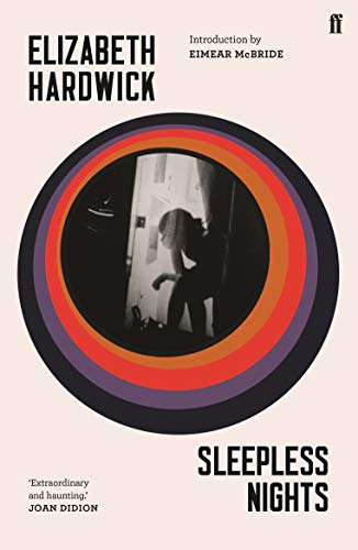 Book cover for Sleepless Nights by Elizabeth Hardwick featuring a silhouette inside colorful rings.