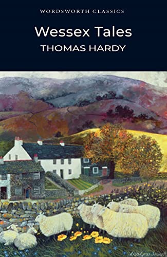 Book cover of Wessex Tales by Thomas Hardy featuring a pastoral landscape with sheep.