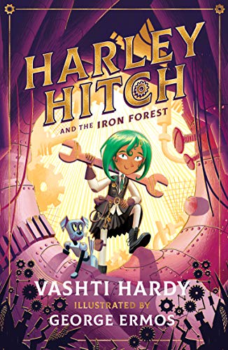 Book cover: girl with green hair, wrench, and a small blue robot.