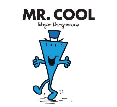 Blue triangular Mr. Cool character with a top hat and smiling face.
