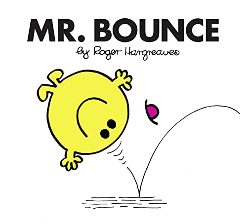Yellow Mr. Bounce character mid-air, with simple black line art details.