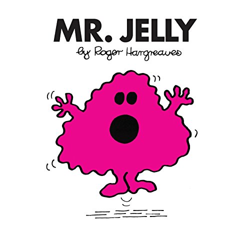 Pink, blob-shaped Mr. Jelly character with arms raised and smiling.