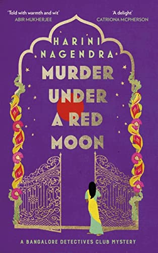 Book cover: purple background, ornate gate, figure, red moon, title text.