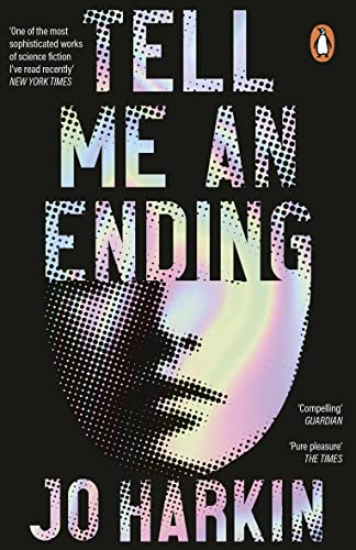 Book cover: “Tell Me An Ending” by Jo Harkin, with abstract face.
