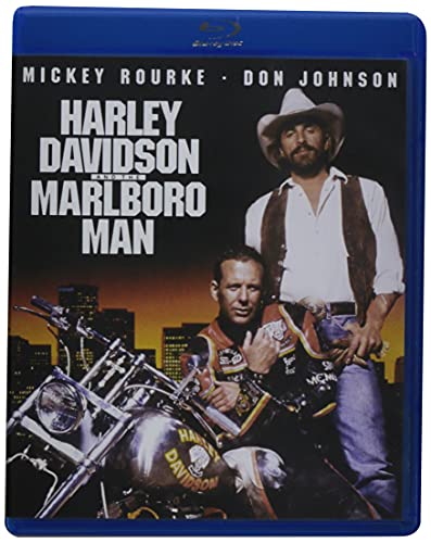 Blu-ray cover for "Harley Davidson and the Marlboro Man" featuring two men and a motorcycle.