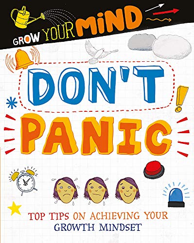 Book cover with colorful text "Don’t Panic" and illustrations of emotions.