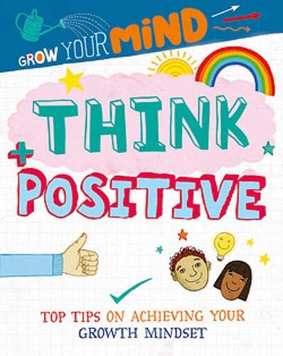 Book cover titled Think Positive with colorful text, illustrations of a rainbow, and children.