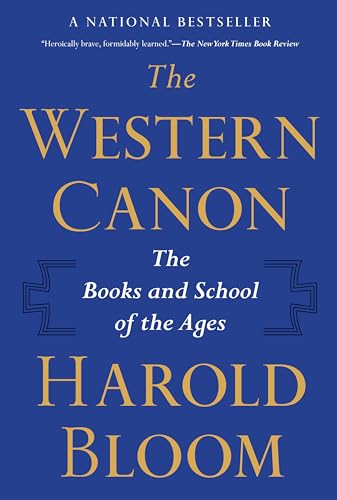 Book cover: "The Western Canon" by Harold Bloom, gold text on blue.