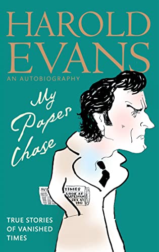 Book cover with caricature of Harold Evans and newspaper details.