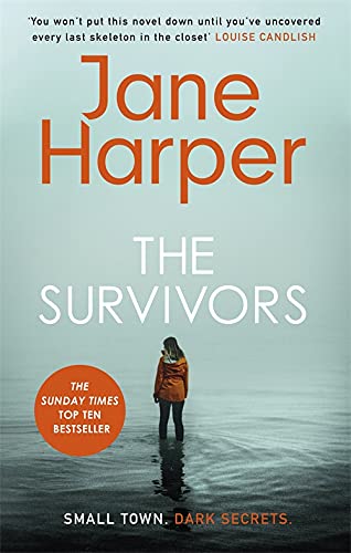 Book cover: woman in red coat stands by misty water.