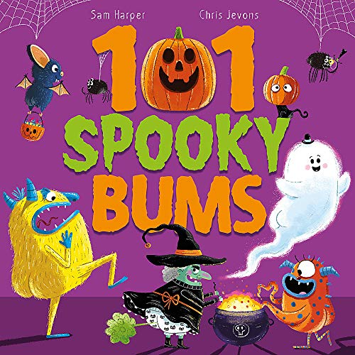 Cover of "101 Spooky Bums" featuring colorful Halloween monsters and pumpkins.