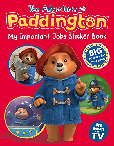 Paddington Bear on the cover of a sticker book, with other characters.
