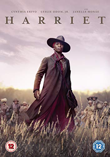 Harriet" DVD cover featuring Cynthia Erivo as Harriet Tubman in a field.