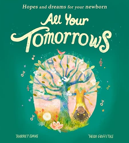 Book cover with illustrated tree, birds, and musical notes in teal.