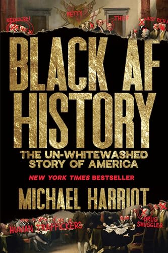 Book cover: "Black AF History" with gold lettering and historical imagery.