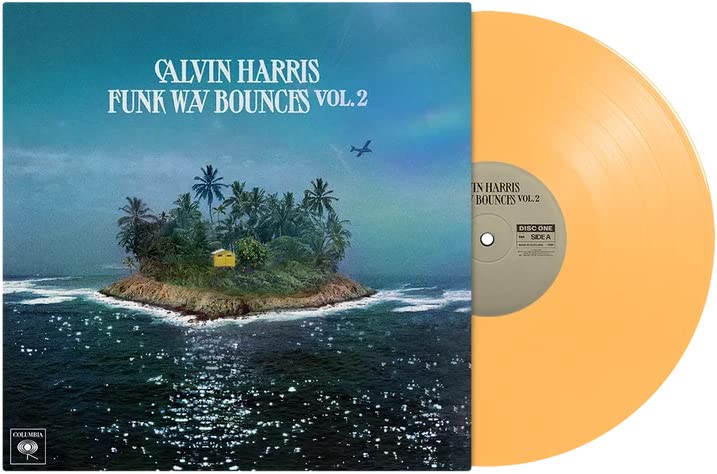 Calvin Harris "Funk Wav Bounces Vol. 2" album cover and orange vinyl record.