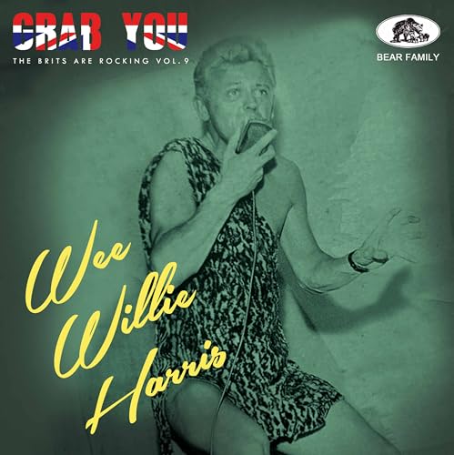 CD cover: Wee Willie Harris singing into a vintage microphone.