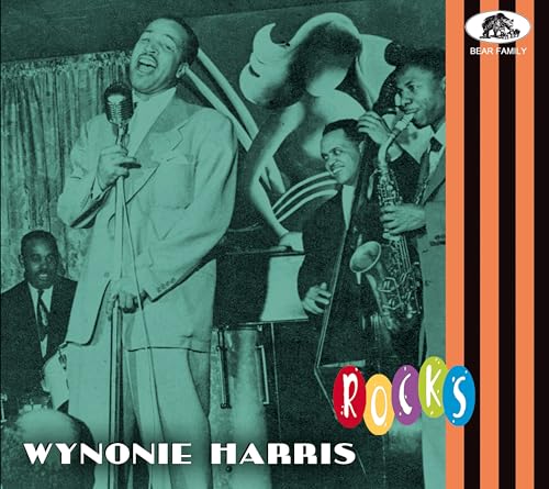 CD cover for Wynonie Harris’ “Rocks” featuring musicians in performance.