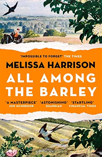 Book cover: "All Among the Barley" with fields, birds, and a cyclist.
