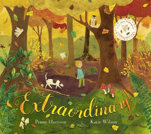 A child and dog walk through a colorful autumn forest in this picture book cover.