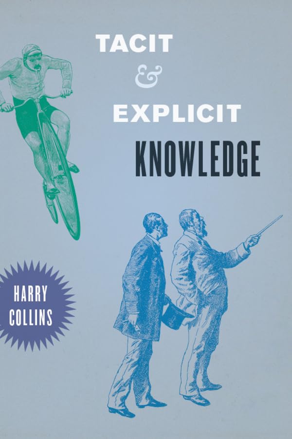 Book cover: "Tacit & Explicit Knowledge" with illustrations of cyclists and men.