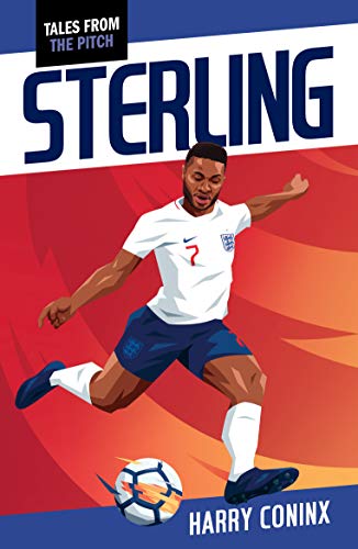 Book cover featuring footballer Raheem Sterling in action, red background.