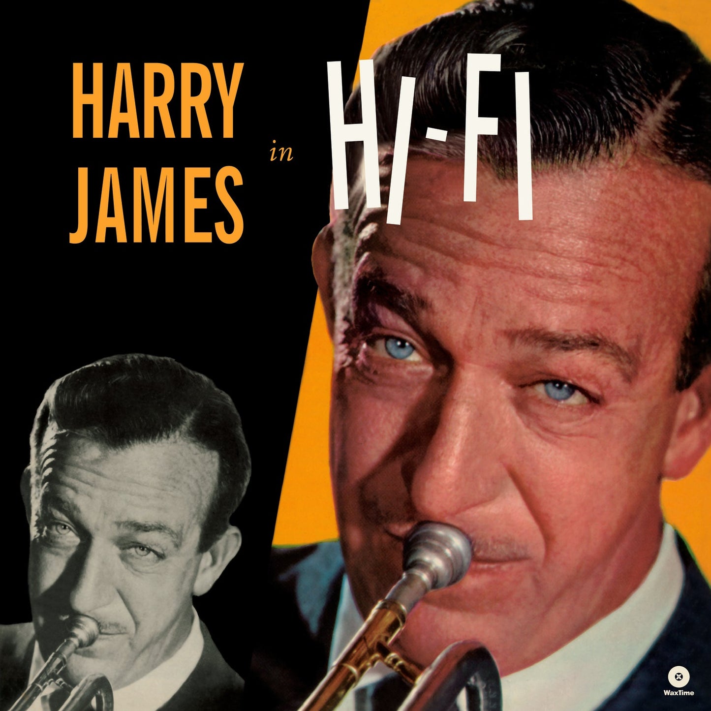 Album cover featuring Harry James playing a trumpet against black and yellow backgrounds.