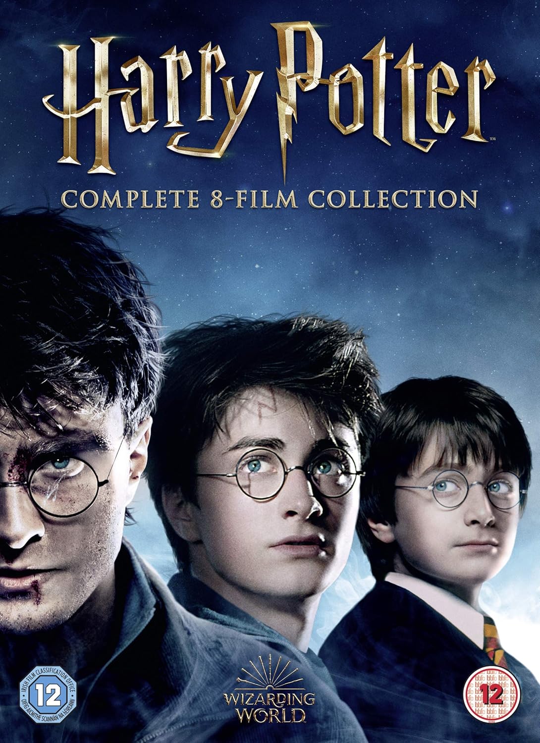 Harry Potter 8-film collection DVD cover featuring three different ages of Harry Potter.