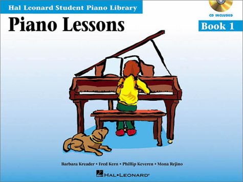 Piano lesson book cover with illustration of a child playing piano.