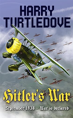Book cover: yellow biplane, dark clouds, title "Hitler's War" in gold.