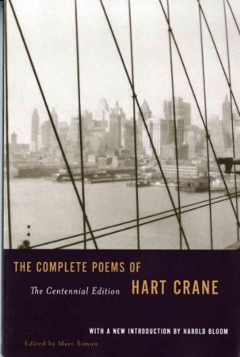 Book cover: "The Complete Poems of Hart Crane" with a bridge and city view.