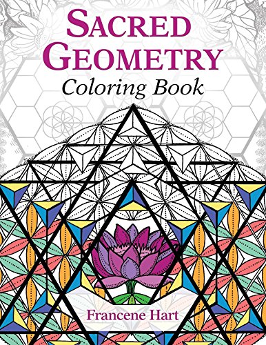 Cover of "Sacred Geometry Coloring Book" featuring intricate geometric designs and a lotus.