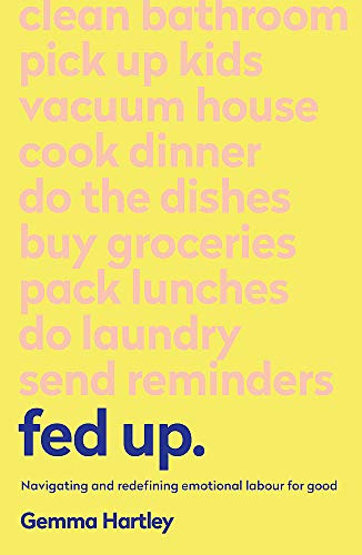 Yellow book cover listing household tasks with “fed up.” in pink.