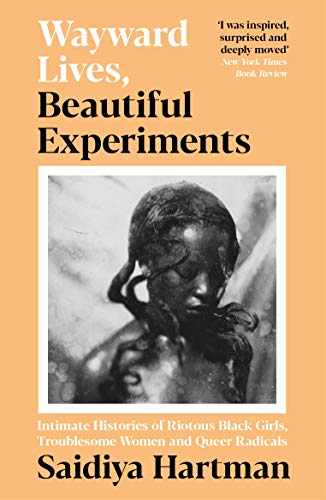 Book cover with a black and white portrait of a girl on peach background.