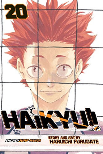 Manga cover of Haikyu!! volume 20 featuring Satori Tendo behind a volleyball net.