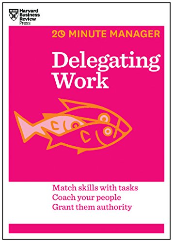 Book cover: "Delegating Work" with a fish illustration and pink background.