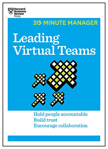 Book cover: “Leading Virtual Teams” with blue and yellow geometric design.