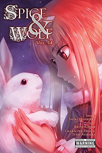 Manga cover: woman with wolf ears and a white rabbit in snow.