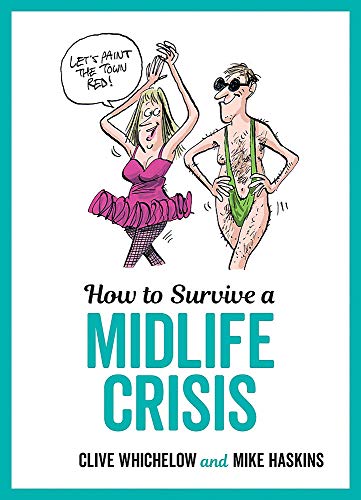 Cartoon of two middle-aged people playfully embracing a midlife crisis.